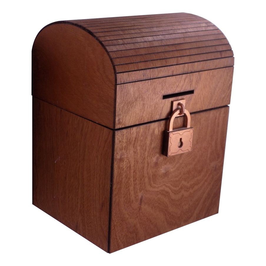 COFRE DE TRIPLAY CON CANDADO DE MADERA